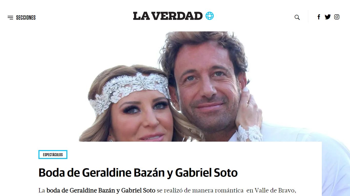 Boda de Geraldine Bazán y Gabriel Soto | La Verdad Noticias